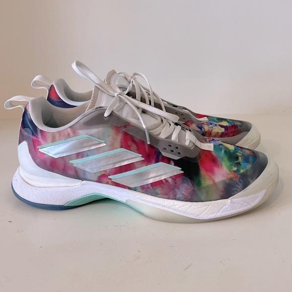 AVACOURT Adidas Tennis Women White Silver Metallic Mint size 9 court shoes - Picture 1 of 7